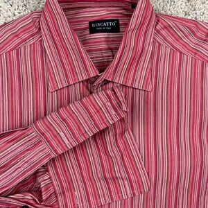 Riscatto Button Up Shirt Mens Large Long Sleeve Striped Red Made In Italy Cotton